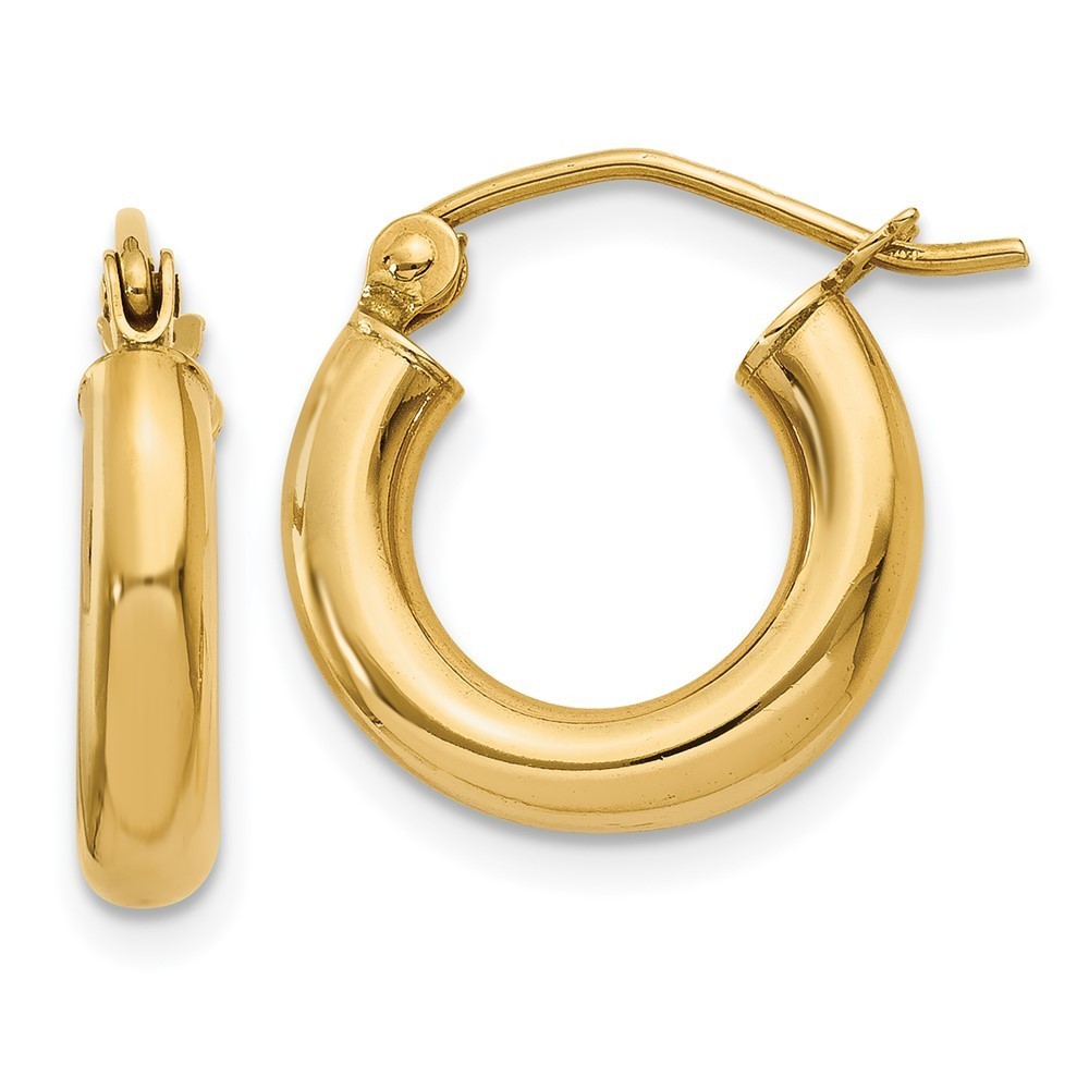 14k Yellow Gold Polished 3mm Lightweight Tube Hoop Earrings 14 L X 3 Mm W